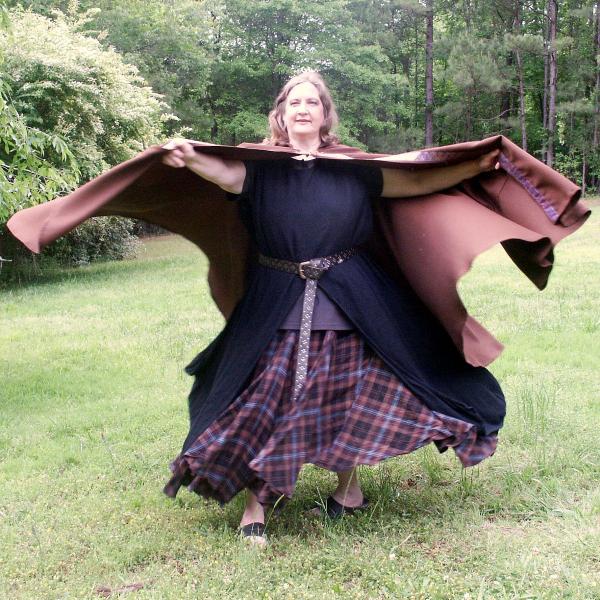 Full Circle Brown Cloak with Hood, Pockets and Trim - CLK-107 picture