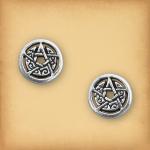 Silver Crescent Moon Pentacle Stud Earrings - ESS-424