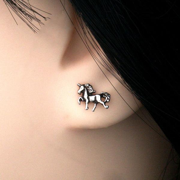 Silver Prancing Unicorn Stud Earrings - ESS-664 picture