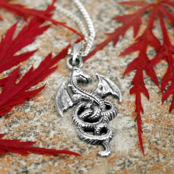 Silver Coiled Dragon Pendant - PSS-1920 picture
