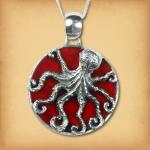 Silver Octopus Pendant with Coral - PSS-216