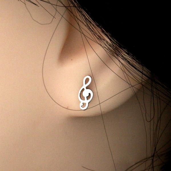 Silver Music Stud Earrings - ESS-9629 picture