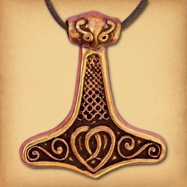 Bronze Thor's Hammer Pendant with Heart - PBZ-294