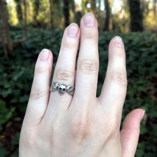 Silver Winged Skull Ring - RSS-248 picture