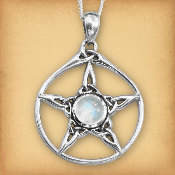 Silver Moonstone Triquetra Pentacle Pendant - PSS-456 picture