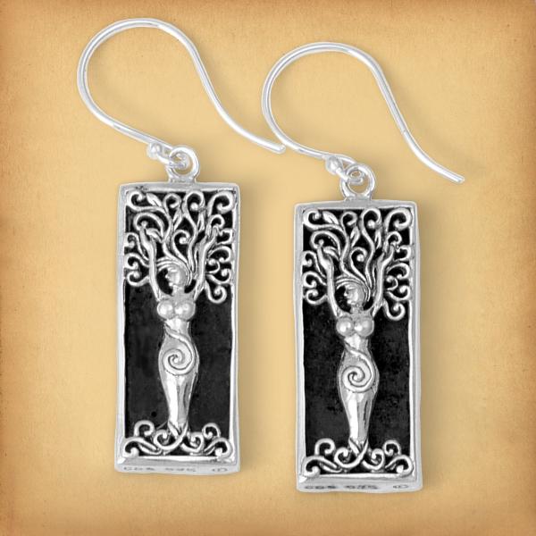 Silver Dryad Earrings w/ Lava Stone - ESS-G200