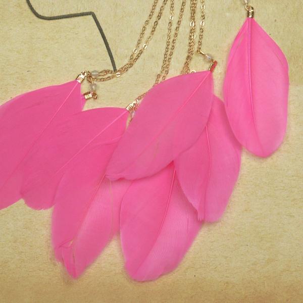 Hot Pink Feather Dangle Wire Ear Cuff - FTH-E24 picture