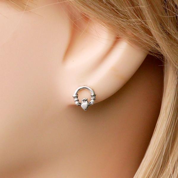 Silver Tiny Claddagh Earrings - ESS-507 picture