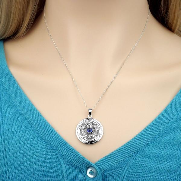 Silver Sapphire Moon Pentacle Pendant - PSS-2320 picture