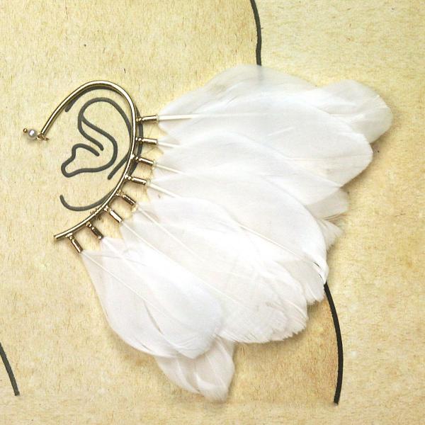 White Feather Wire Ear Cuff - FTH-E10 picture