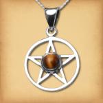Silver Pentacle Pendant w/ Tiger Eye - PSS-403