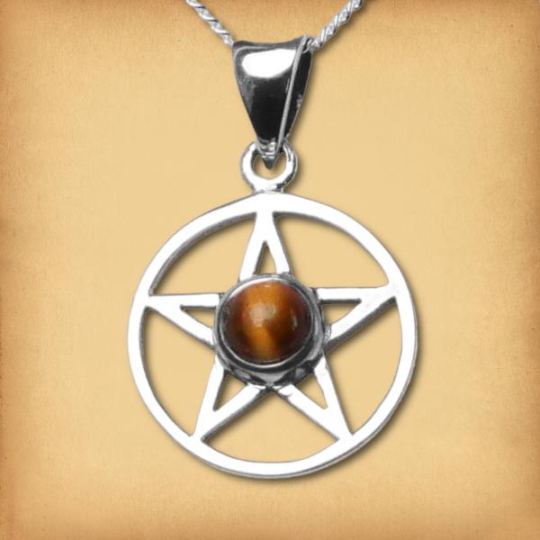 Silver Pentacle Pendant w/ Tiger Eye - PSS-403