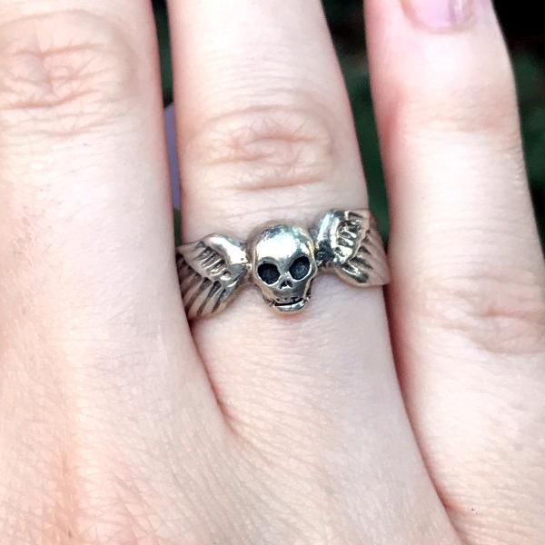 Silver Winged Skull Ring - RSS-248 picture