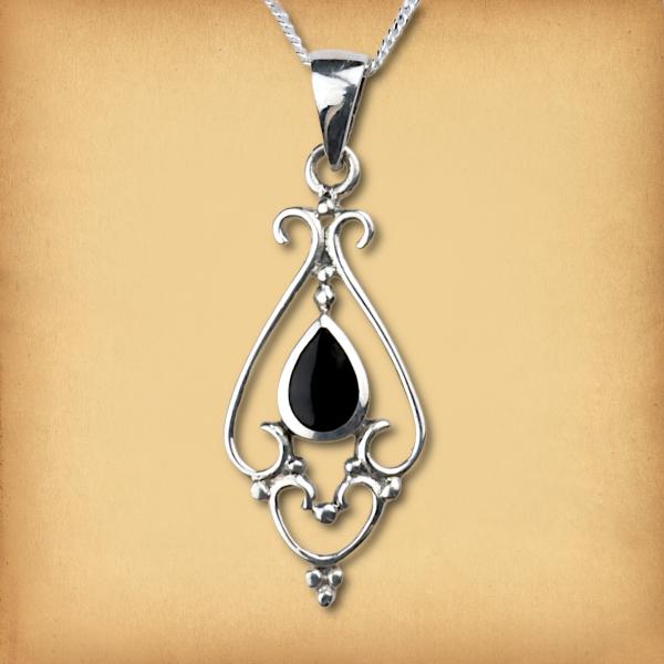 Silver Filigree Onyx Pendant - PSS-515