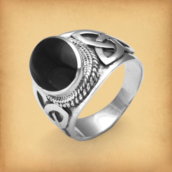 Silver Celtic Onyx Men's Ring - RSS-531