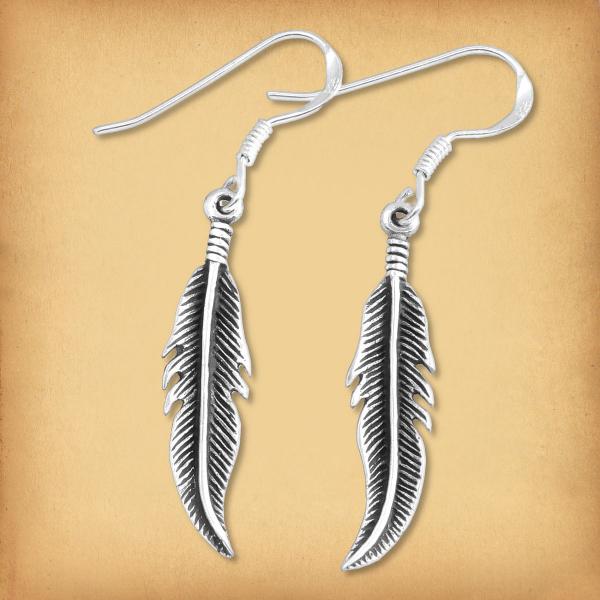 Silver Feather Dangle Earrings - ESS-9703