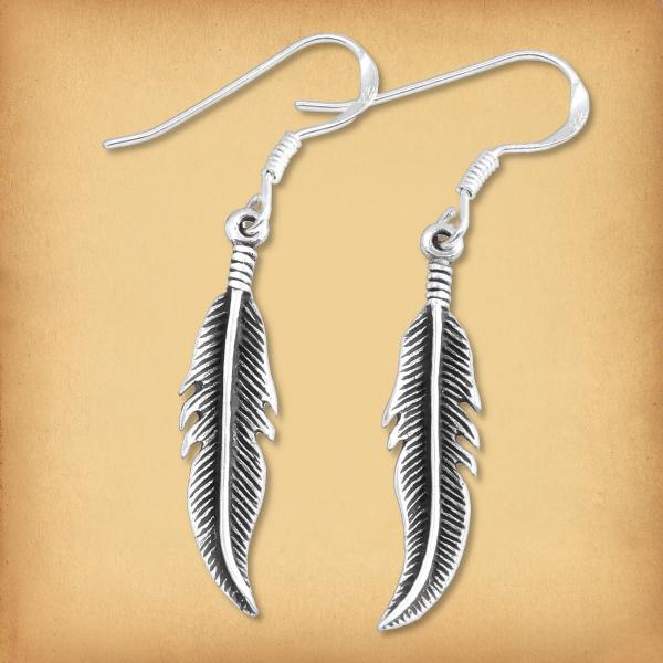 Silver Feather Dangle Earrings - ESS-9703 picture