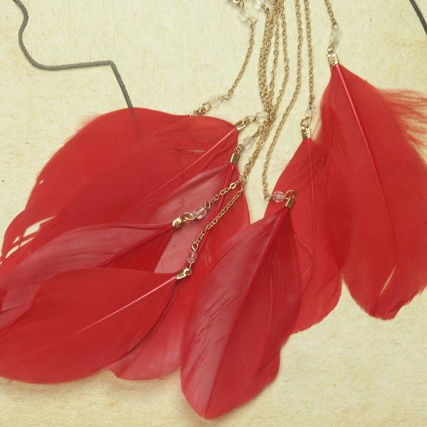 Red Feather Dangle Wire Ear Cuff - FTH-E21 picture