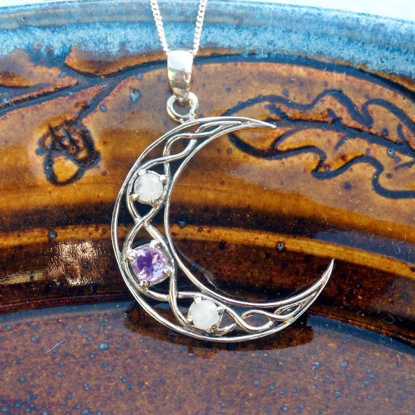 Silver Crystal Moon Pendant - PSS-G270 picture