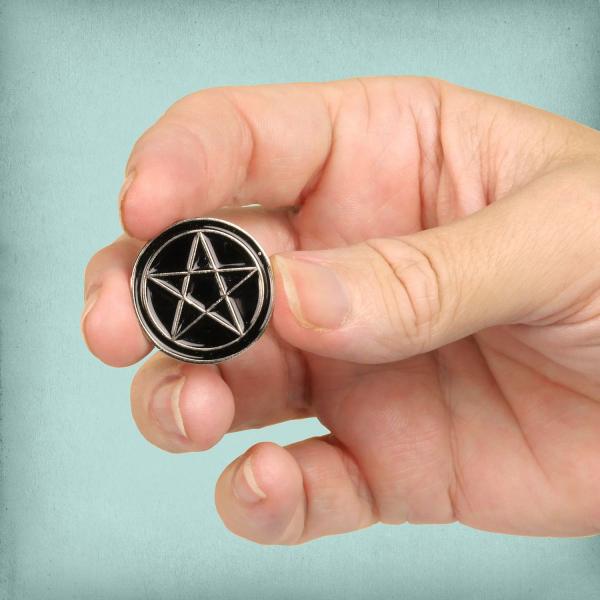 Black Pentacle Enamel Pin - PIN-020 picture