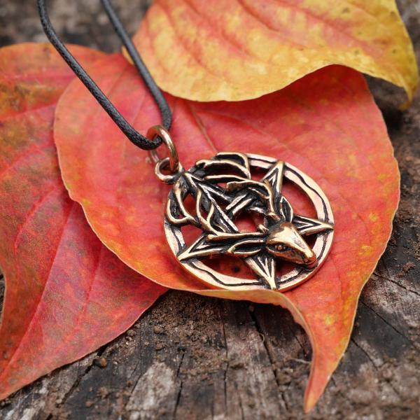 Bronze Stag Head Pentacle Pendant - PBZ-211 picture