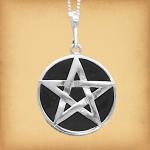 Silver Pentacle Pendant w/ Lava Stone - PSS-G380