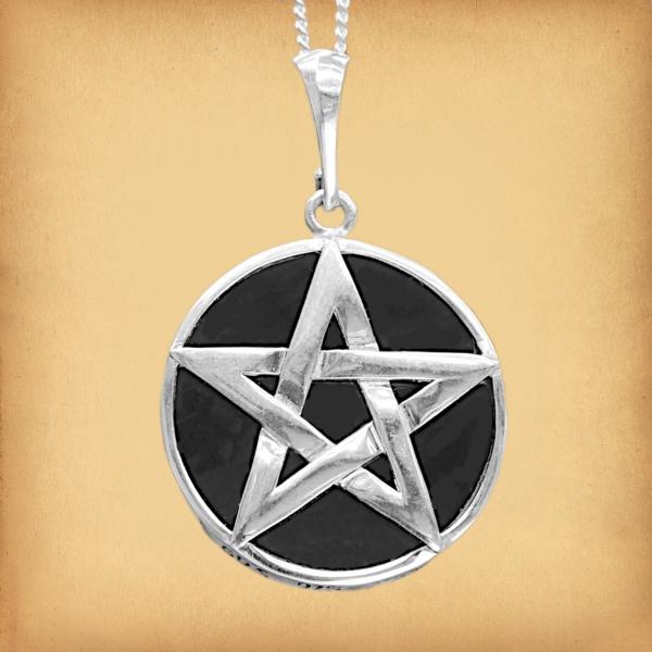 Silver Pentacle Pendant w/ Lava Stone - PSS-G380