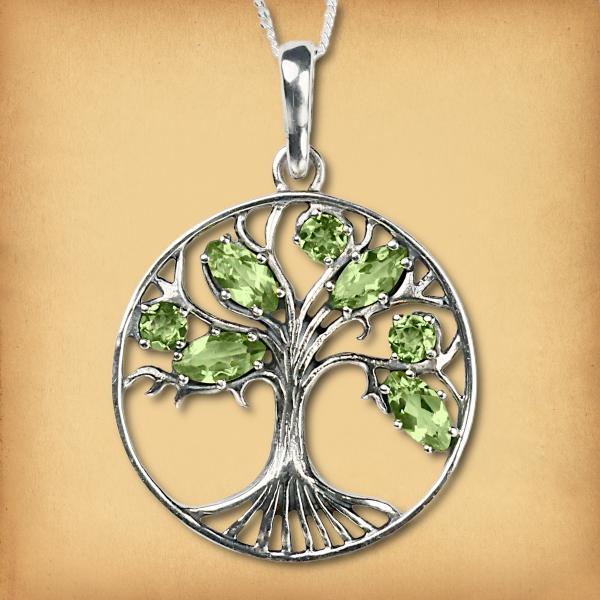 Silver Peridot Tree Pendant - PSS-553