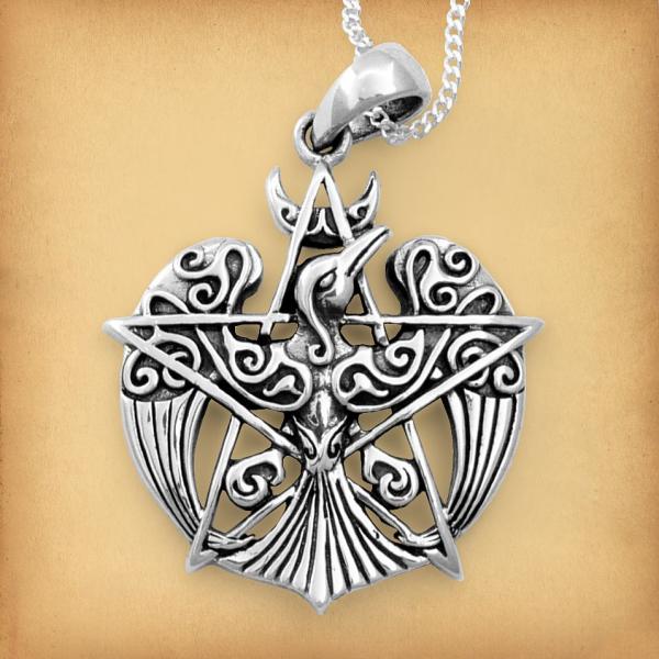 Silver Crescent Raven Pendant - PSS-153 picture