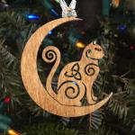 Celtic Moon Cat Wooden Yule Ornament - ORN-D04