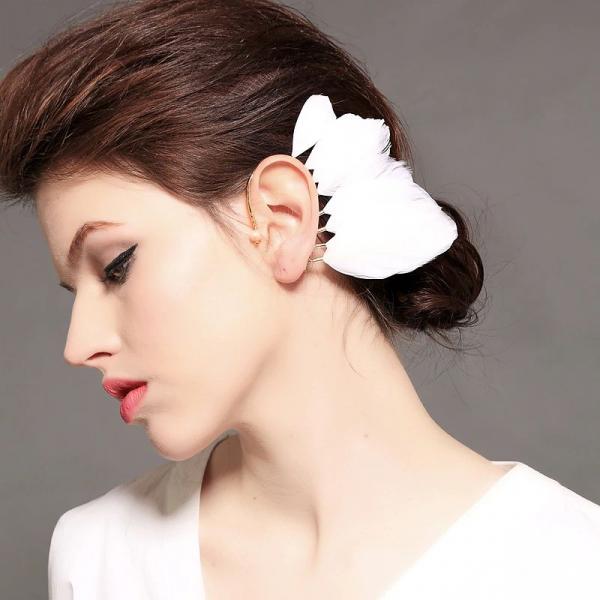 White Feather Wire Ear Cuff - FTH-E10 picture