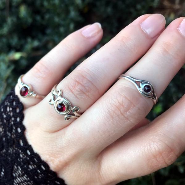 Silver Garnet Scroll Ring - RSS-577 picture