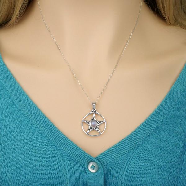 Silver Moonstone Triquetra Pentacle Pendant - PSS-456 picture