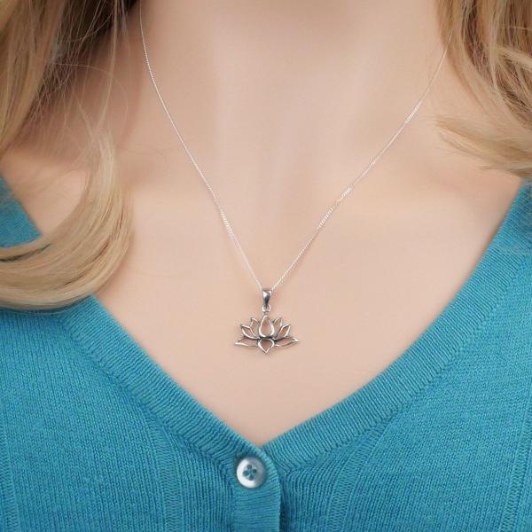 Silver Lotus Flower Pendant - PSS-9389 picture