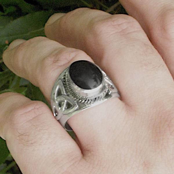 Silver Celtic Onyx Men's Ring - RSS-531 picture