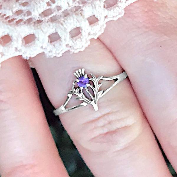 Silver Amethyst Thistle Ring - RSS-597 picture