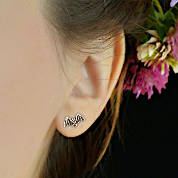 Silver Bat Stud Earrings - ESS-645 picture