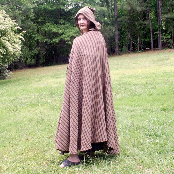 Extra Long Brown Striped Full Circle Cloak with Hood - CLK-079 picture