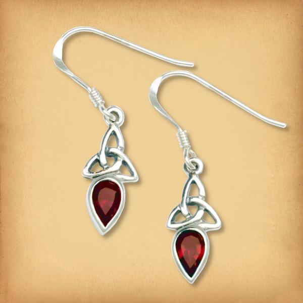 Silver Garnet Trinity Knot Earrings - ESS-256 picture