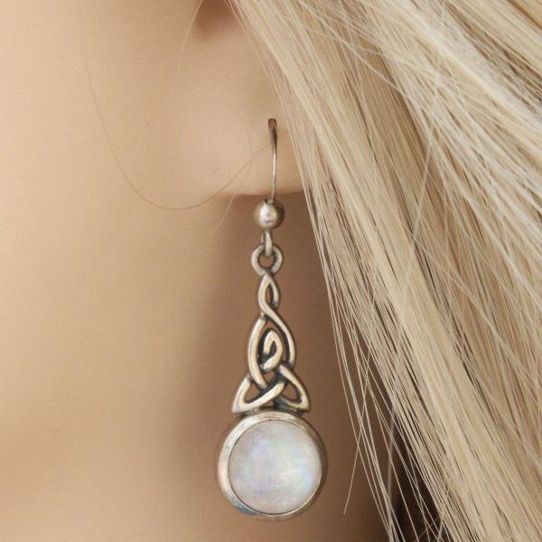 Silver Celtic Moonstone Earrings - ESS-306 picture