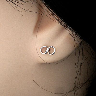Silver Infinity Sign Stud Earrings - ESS-1640 picture
