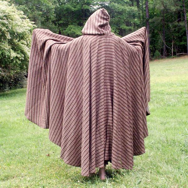 Extra Long Brown Striped Full Circle Cloak with Hood - CLK-079 picture