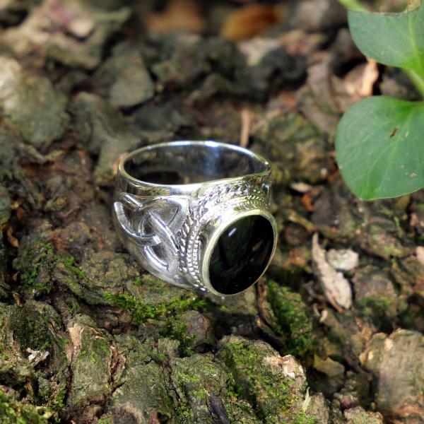 Silver Celtic Onyx Men's Ring - RSS-531 picture