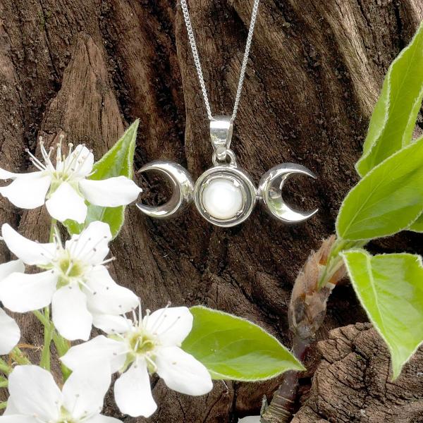 Silver Triple Moon Pendant with Mother of Pearl - PSS-G280 picture