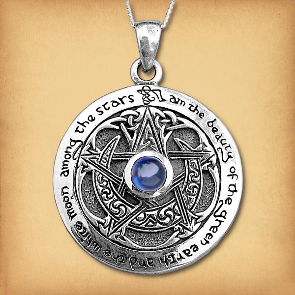 Silver Sapphire Moon Pentacle Pendant - PSS-2320