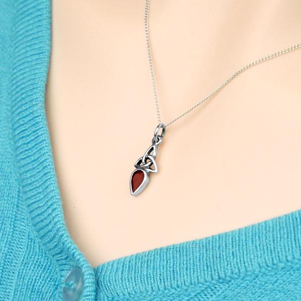 Silver Garnet Trinity Knot Pendant - PSS-346 picture
