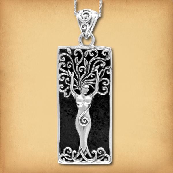 Silver Dryad Pendant w/ Lava Stone - PSS-G200