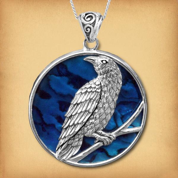 Silver Raven Pendant w/Shell - PSS-G220