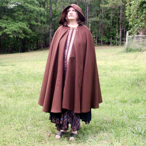 Full Circle Brown Cloak with Hood, Pockets and Trim - CLK-107 picture