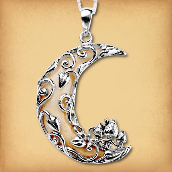 Silver Mushroom Moon Pendant - PSS-G340